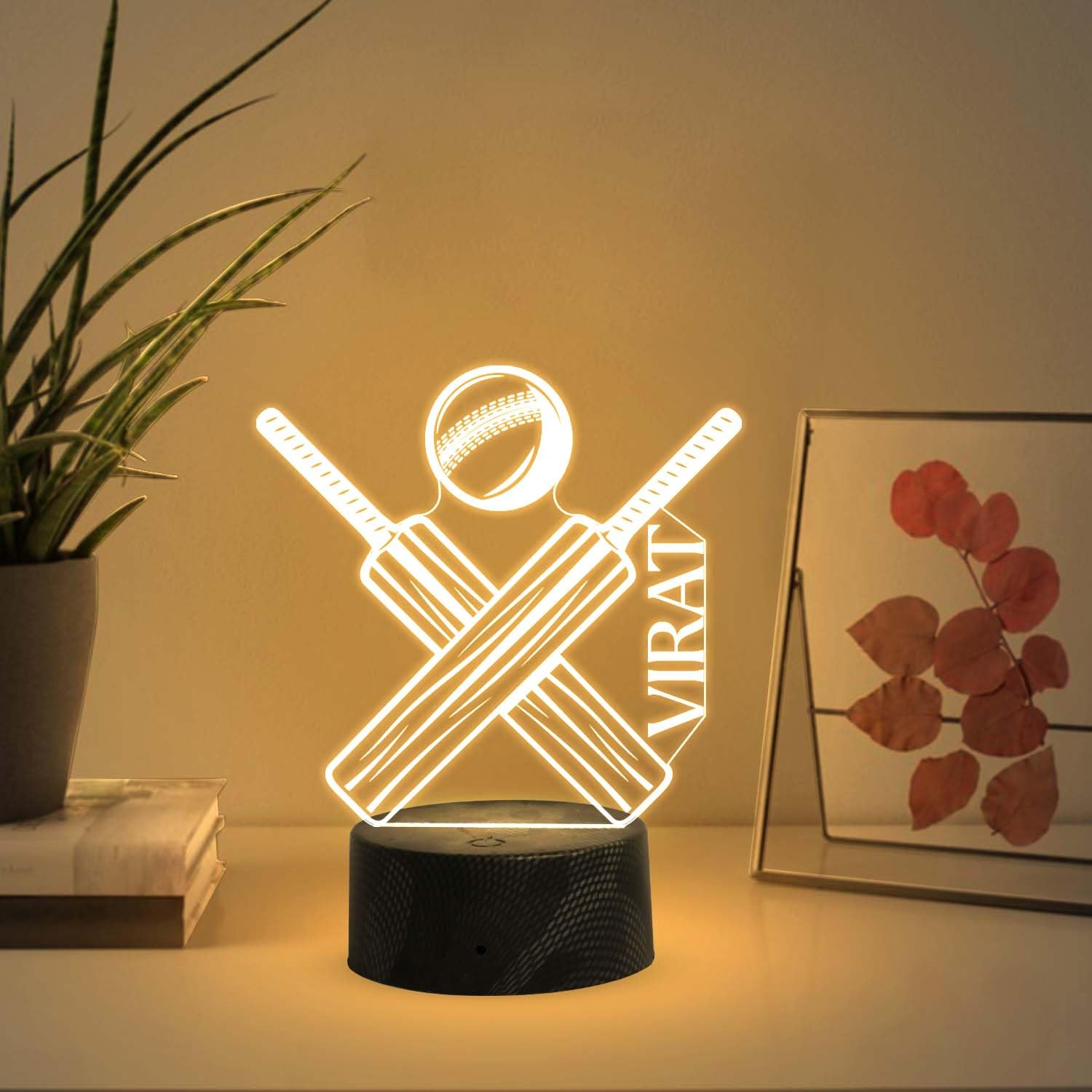 Gift Me Bazar Personalized Cricket 3D Night Light | Customized with Name | Bat with Ball lamp | Gift for Cricket Lover | Warm White Light with Touch Control & USB Cable | Lamp for Sports Fans-image-26