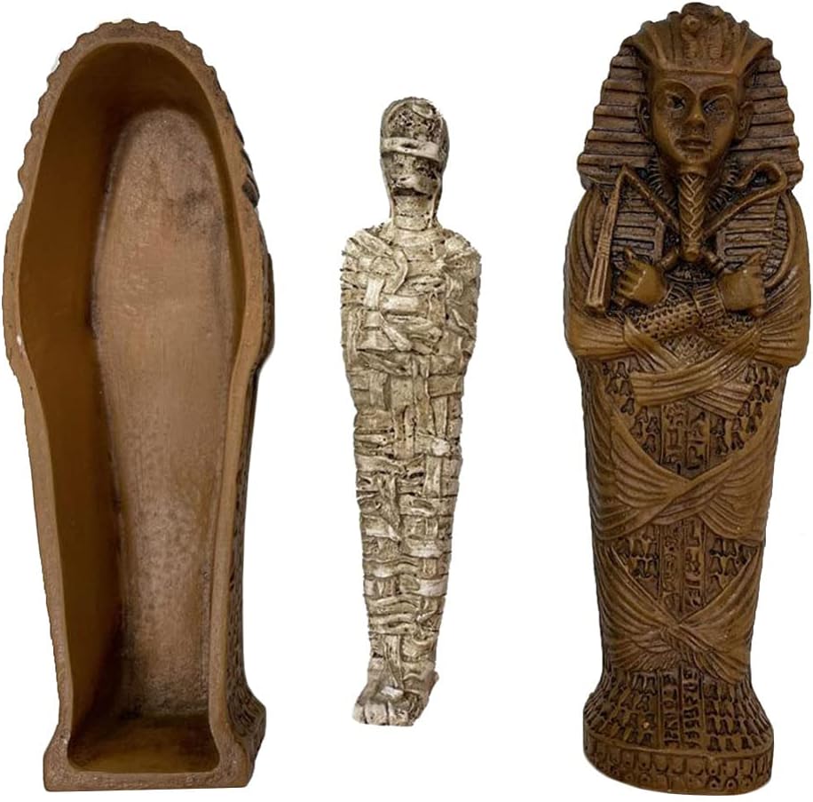 Egyptian Sarcophagus Box With Mummy Figurine - Resin Halloween & Historical Decor