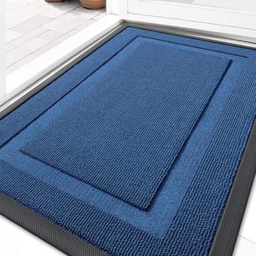 Image of OLANLY Front Door Mat Indoor Outdoor Entrance, Waterproof All-Season, All-Weather Doormat, Sturdy Natural Rubber, Low Profile, Easy Clean Patio Porch Entryway Mat, 35x23, Navy Blue