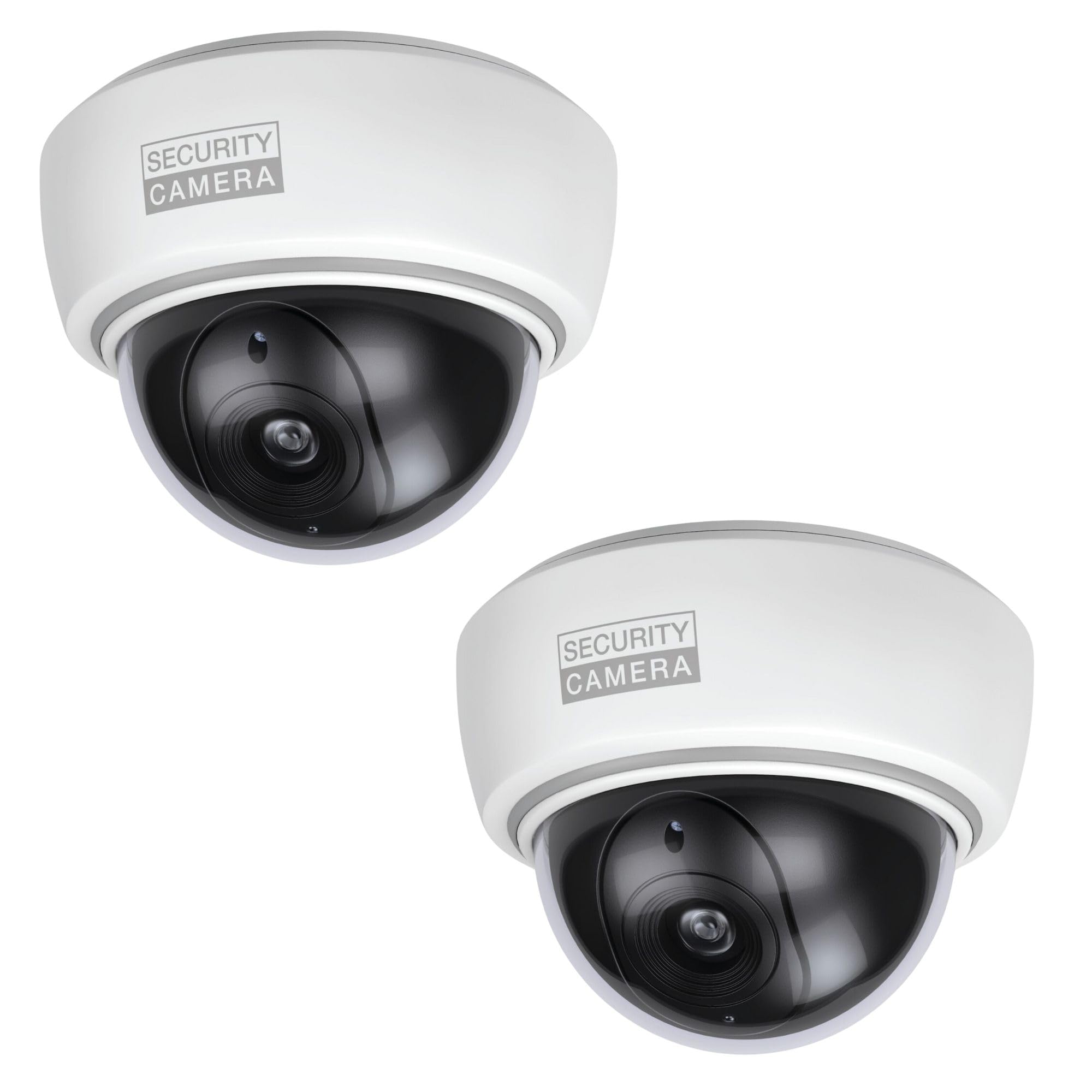 BASI | Lot de 2 caméras dôme factice avec lumière LED clignotante | Caméra factice | Caméra de surveillance pour l'intérieur et l'extérieur protégé | Montage mural au plafond | Blanc | CCTV