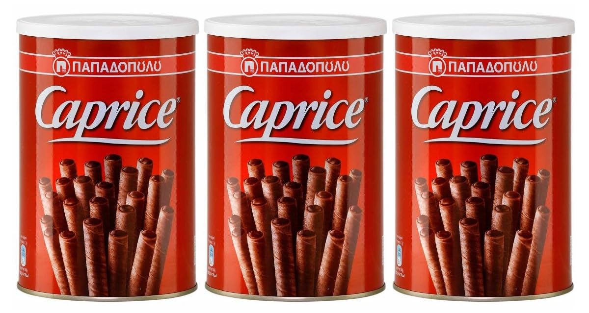 Caprice Waffelröllchen Schoko 3x 400g Papadopoulos aus Griechenland | Griechisches Gebäck | +20ml Jassas Olivenöl