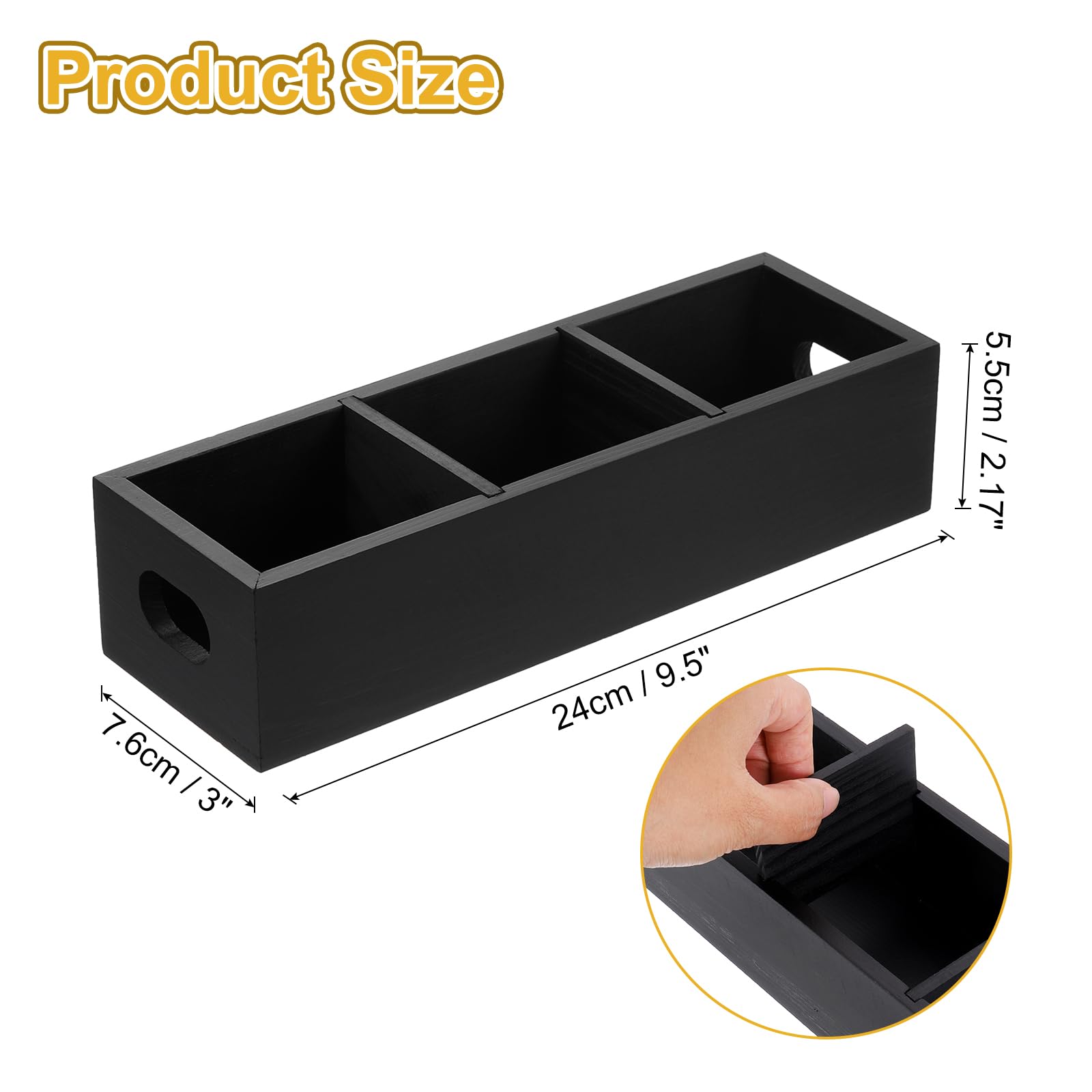 QUARKZMAN Organizador de Bolsitas de Té, Caja de Té de Madera de Pino con 3 Compartimentos Y Asa, Organizador de Almacenamiento de Té para Bolsitas de Té, Negro