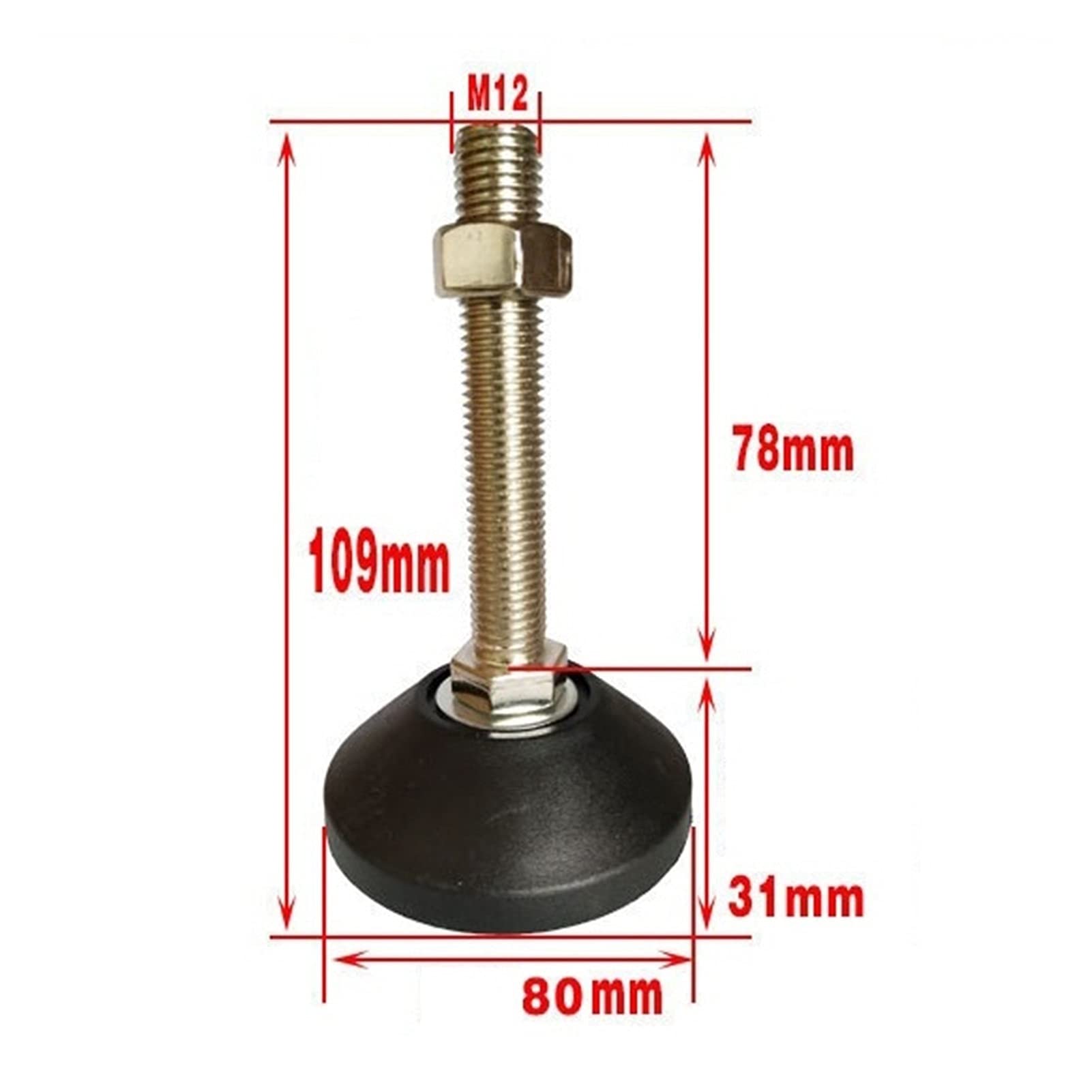 patas niveladoras de alta resistencia, 4 piezas de patas niveladoras roscadas for muebles, deslizantes y giratorias, instalación horizontal, for maquinaria pesada(D80*M12*80 mm)
