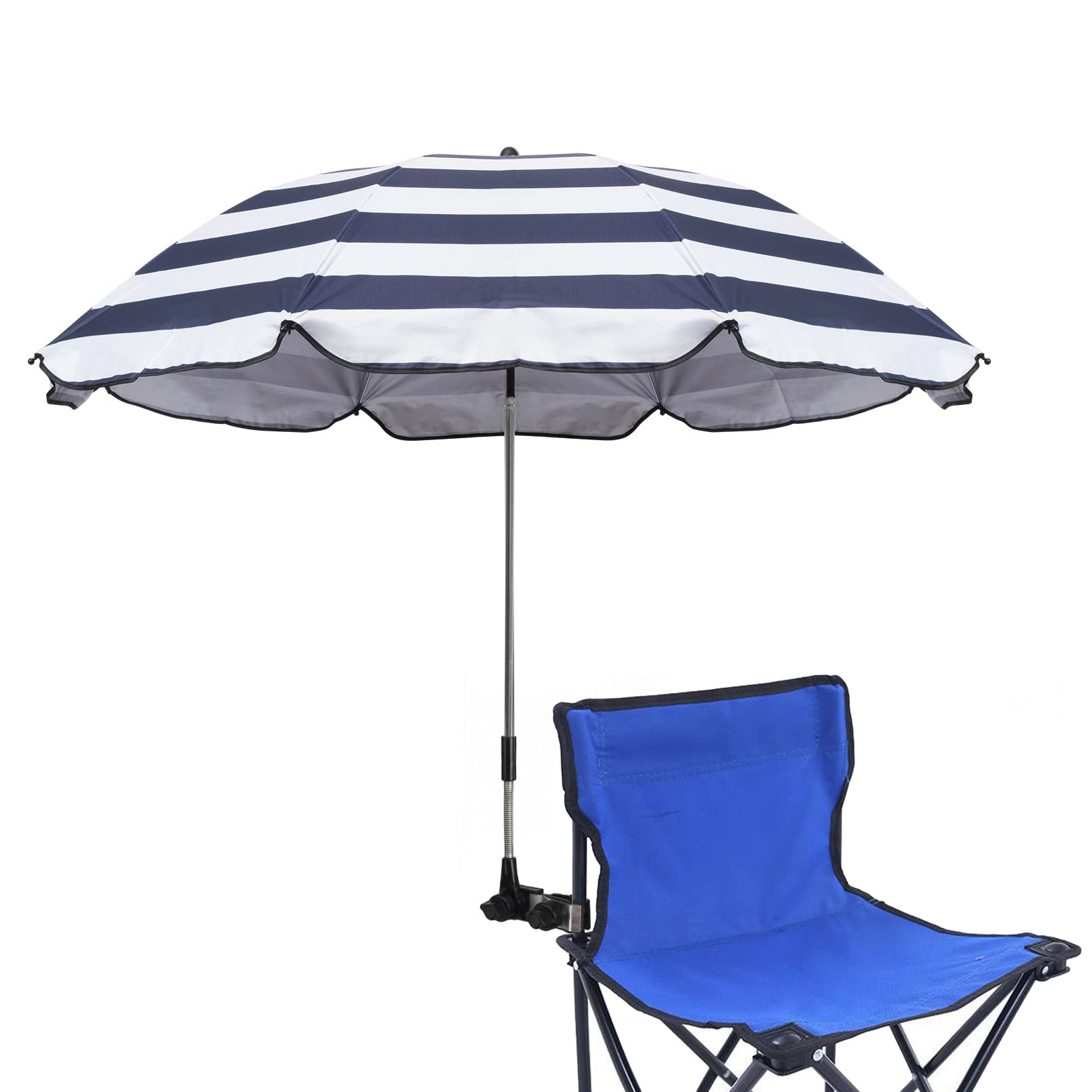 Sombrilla para silla con abrazadera ajustable de 43 pulgadas UPF 50+, paraguas con abrazadera, con fijación de clip para paraguas para sillas de patio, sillas de playa, cochecitos, sillas de ruedas y carritos de golf