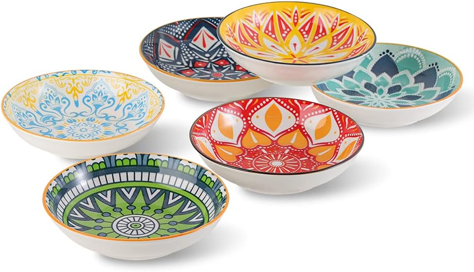 Small Bowls - Ice Cream Dessert Bowl 8.5 oz - Ceramic Bowl Set of 6 - Colorful Shallow Bowl for Side Dish | Snack | Appetizer - Microwave and Dishwasher Safe - 5.5 x 1.3 Inches
