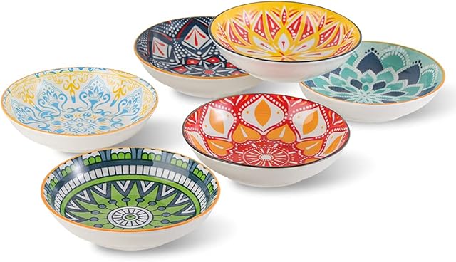 Small Bowls - Ice Cream Dessert Bowl 8.5 oz - Ceramic Bowl Set of 6 - Colorful Shallow Bowl for Side Dish | Snack | Appetizer - Microwave and Dishwasher Safe - 5.5 x 1.3 Inches