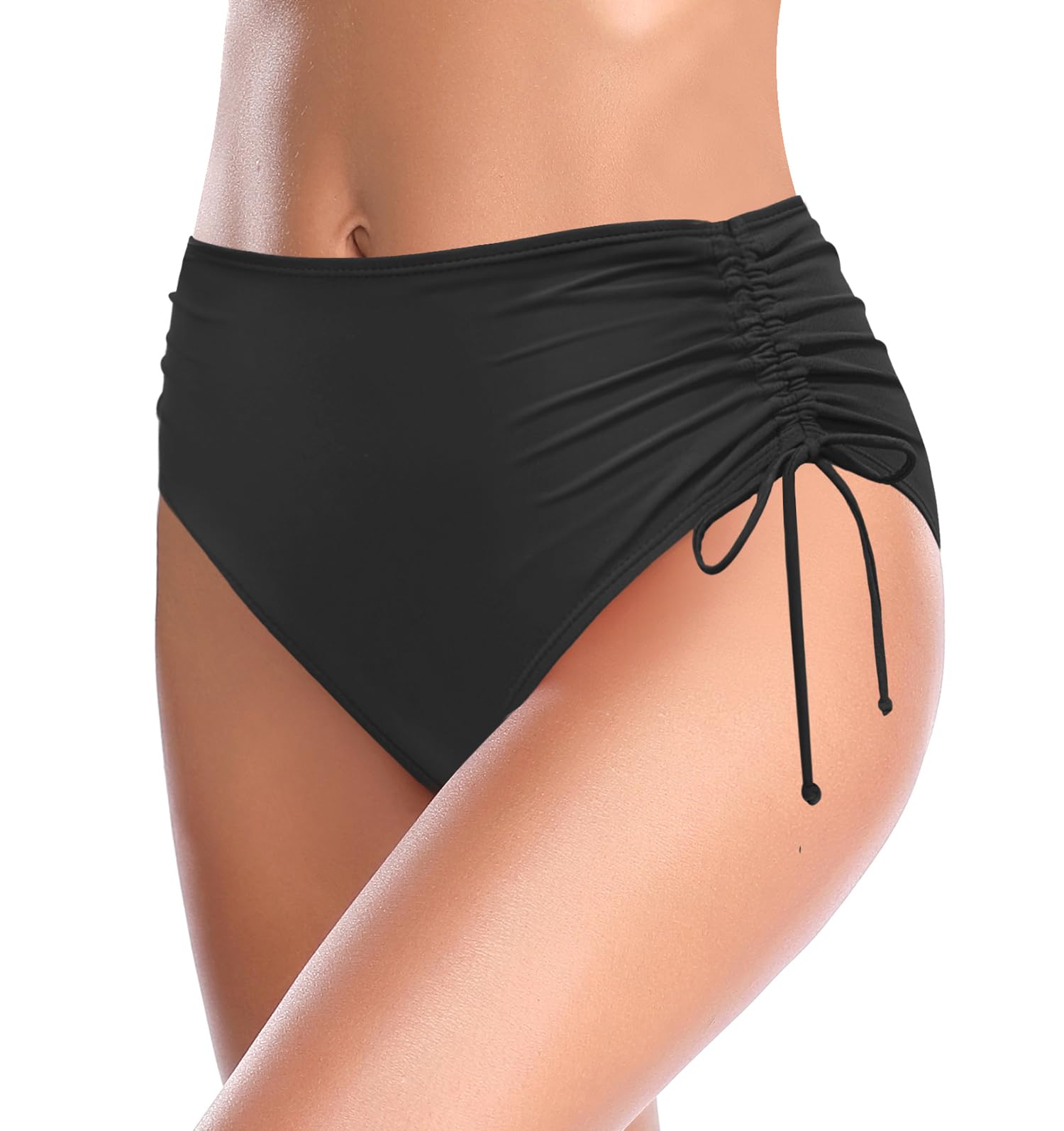 SHEKINI High Waist Damen Badeshorts Badeanzug Retro Bauchweg Schwarz Bikinihose Abdominal Kontrolle Ruched Klassische Badehose Große Größe
