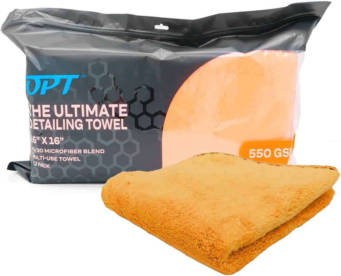 Optimum The Ultimate Detailing Towel – Microfiber Car Detailing Towel, 550 GSM, 16” x 16”, 70/30 Blend – 12 Pack, Blue