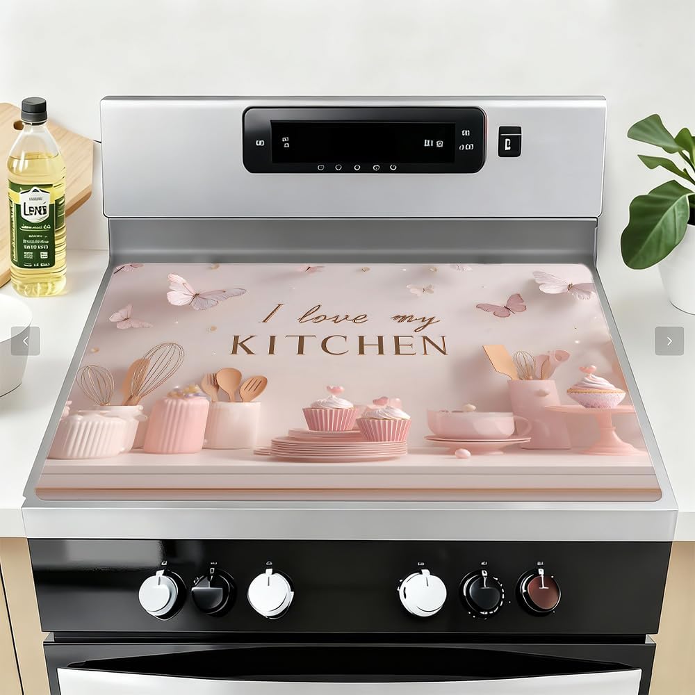Rubber Stove Mat for Electric Stove 28 x 20 Inch Kitchen Love Decor Stove Top Cover Heat Resistant Non Slip Countertop Protector