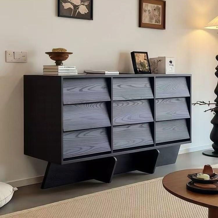 Sideboard Cabinet 150x45x75cm Solid Wood Chest of Drawers Living Room Wall Retro Bedroom Storage Black Entrance Table Sideboard Cabinet with Storage