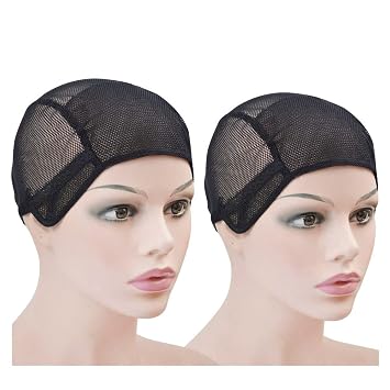 2 Pcs Stretch Wig Caps Mesh Weaving Caps with Adjustable Straps for Making Wigs Black M
