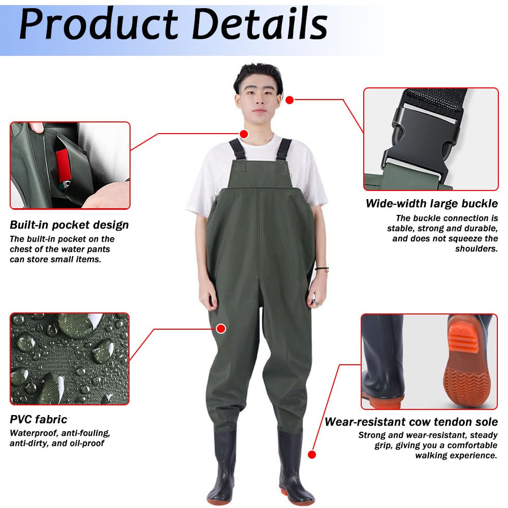 ENEN Trampolieri da Pesca per Uomo e Donna, Waders Pesca a Mosca Traspirante PVC con Tracolla Regolabile Impermeabili Scafandro in Neoprene con Stivali 36-47 (36,117 Mimetica foglia)