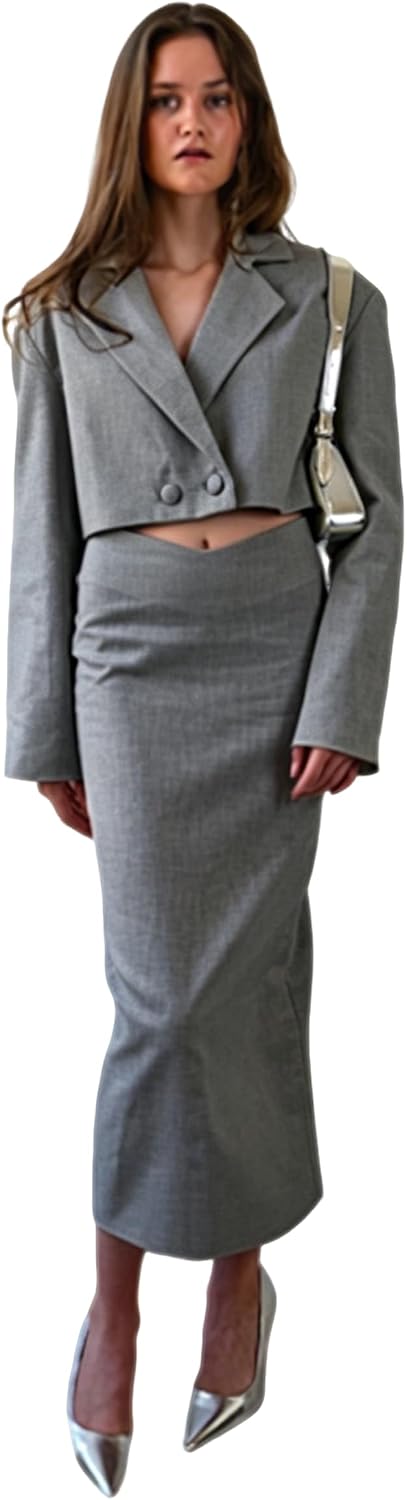 Women's Linen Suit Summer Double Breasted Jacket and Skirt Notch Lapel Tuxedos for Party Banquet