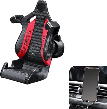 Car Air Vent Phone Mount, Carbon Fiber Racer Seat Style Cell Phone Holder, 360 Rotatable Secure Adaptive Tightening Car Mount, Universal for Most Car Air Vents Red