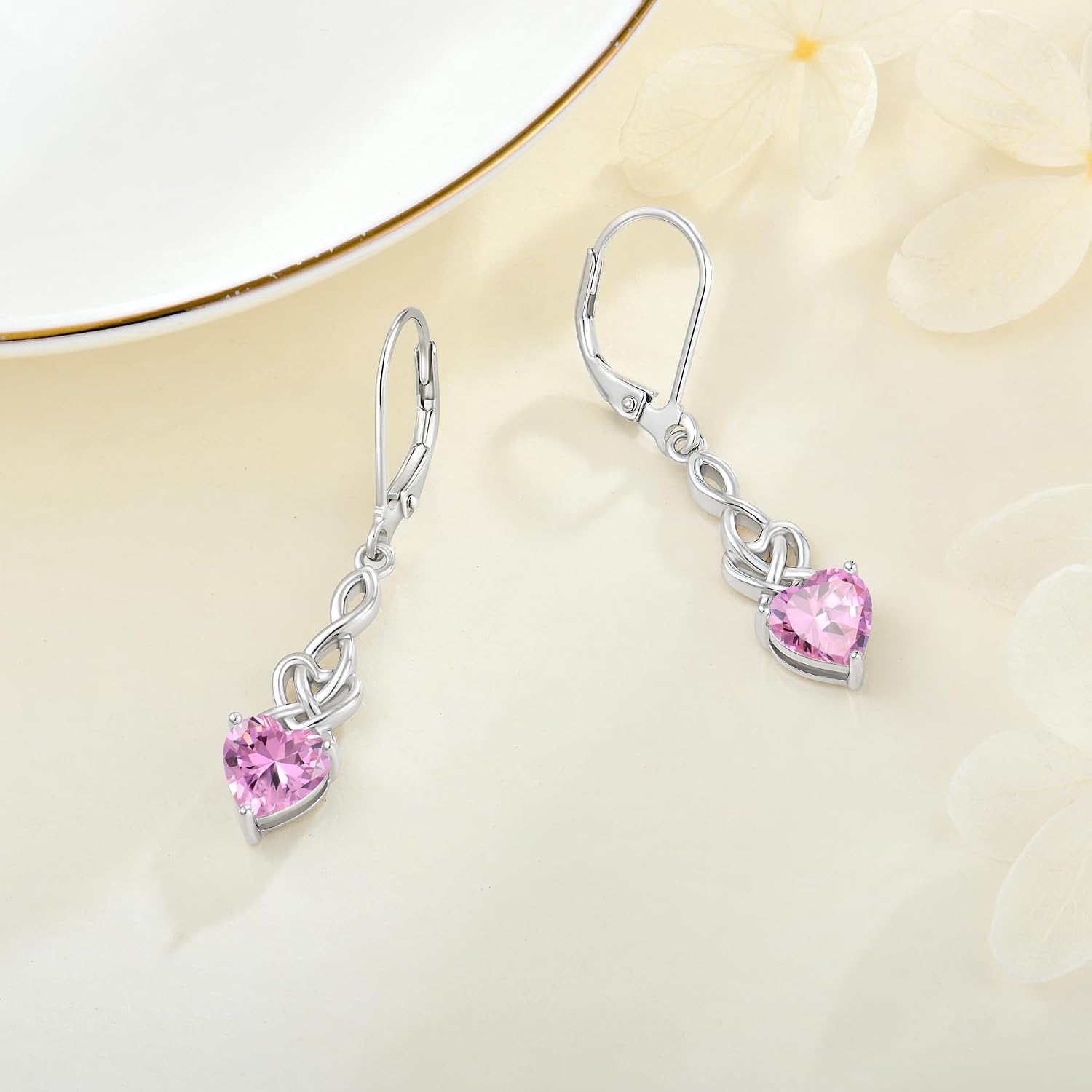 Leverback Earrings 925 Sterling Silver Cubic Zirconia Dangle Drop Earrings Infinity Twisted Heart Earrings Christmas Gift for Women Her Wife Mother