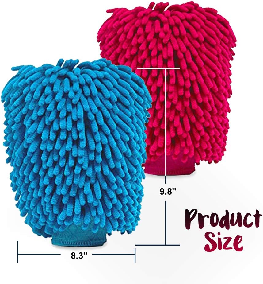 Aeroway Chenille Microfiber Premium Scratch-Free Car Wash Mitt - Double Sided, 4 Pack, 2 Color ExtraLarge