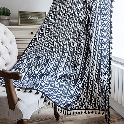Jaijy 2Pcs Ogee Scalloped Ombre Wave Chic Scale Kitchen Drapes With Tassels, Farmhouse French Country Rod Pocket Garden Bedroom Window Curtains, 2 Panels, 59" X 63", Wavely #TOP2