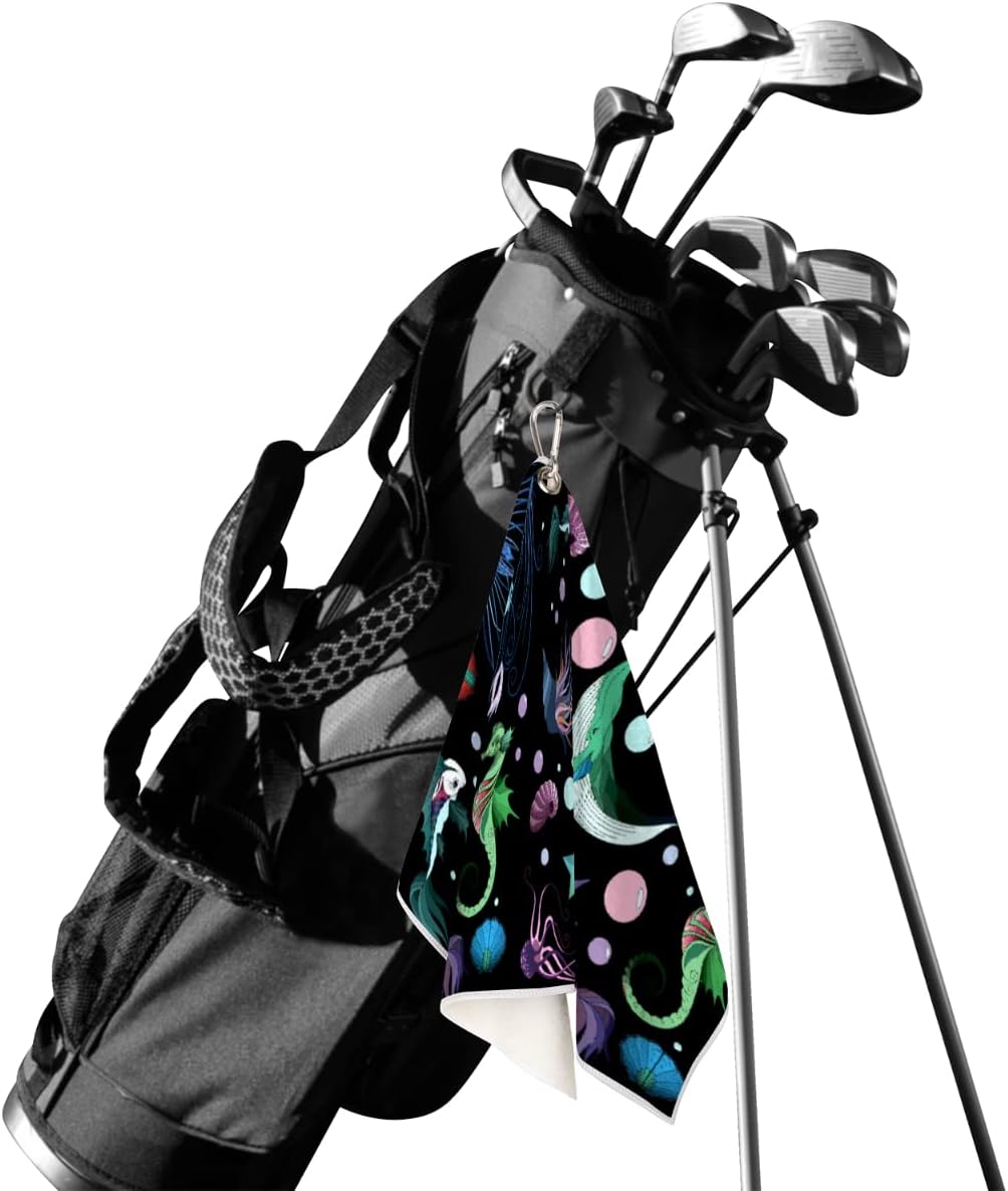 Marine Life Golf Towel Microfiber Club Cleaner with Carabiner Clip Water Absorption Quick Dry Golf Towels for Women Men Golf Accessories 15 X 24 Inch