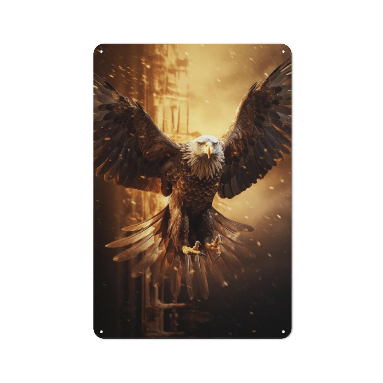 Junmoney Fire Flames Bald Eagle Usa Rustic Metal Sign With Design 30X20cm, Farmhouse Farmhouse Wall Decor For Dining Room, Cafe, Entryway Or Family Room