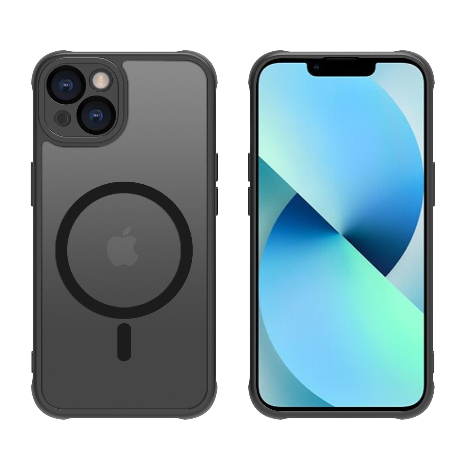 iPhone 13 mini ケース 半透明 pc 耐衝撃 Magsafe対応 tpu マット感 軽量 薄型 米軍MIL規格 ストラップホール付き ワイヤレス充電対応 スマホカバー EUMADOVE (ブラック, iPhone 13 mini)
