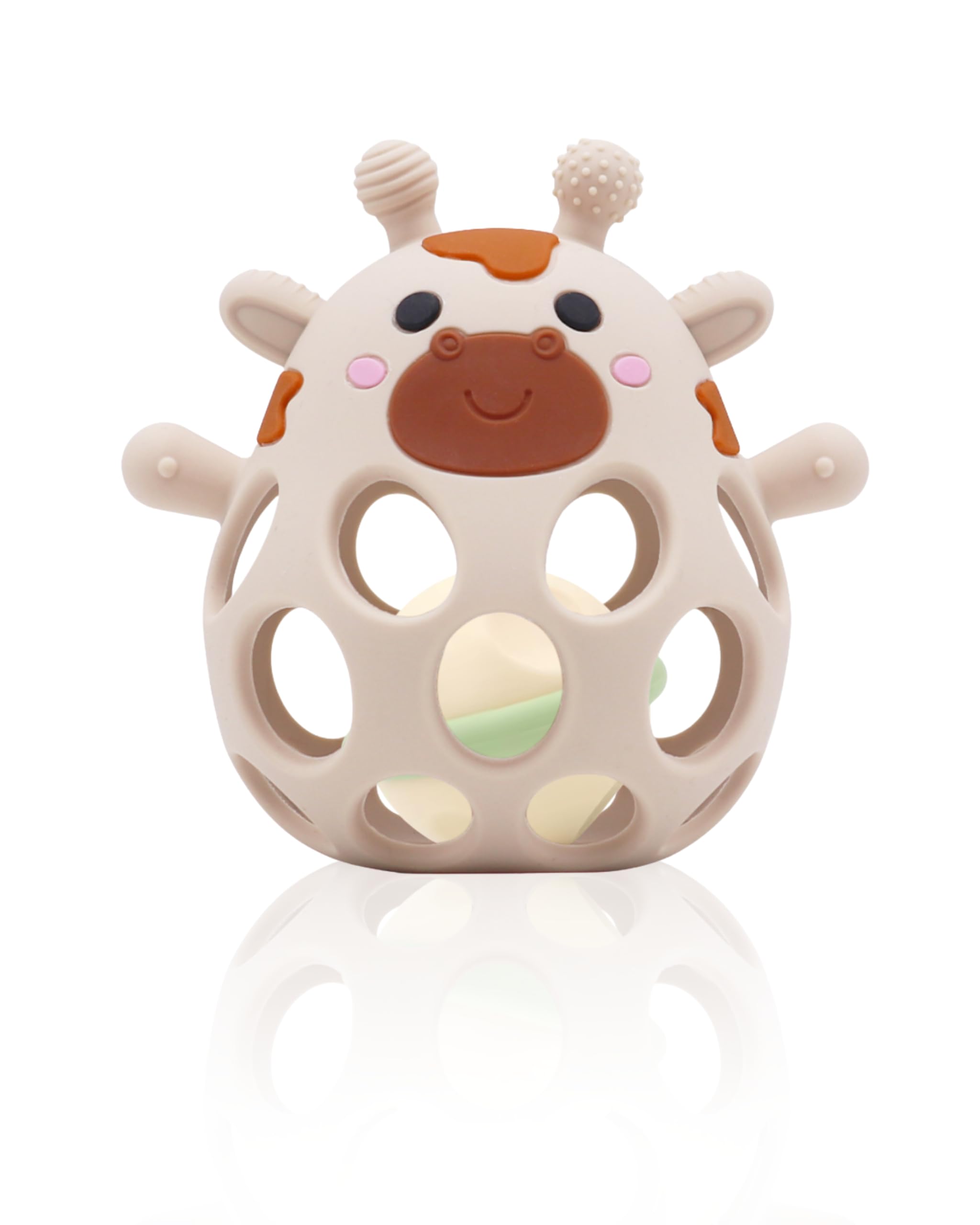 MuyPetit Jirafa Sonajero y Mordedor bebé, Libre de BPA y tóxicos (Beige) | Sonajero bebe 0-3 meses, Fácil de agarrar, Juguetes bebes 0-3 meses, Mordedor refrigerante, Regalo para Recién Nacido