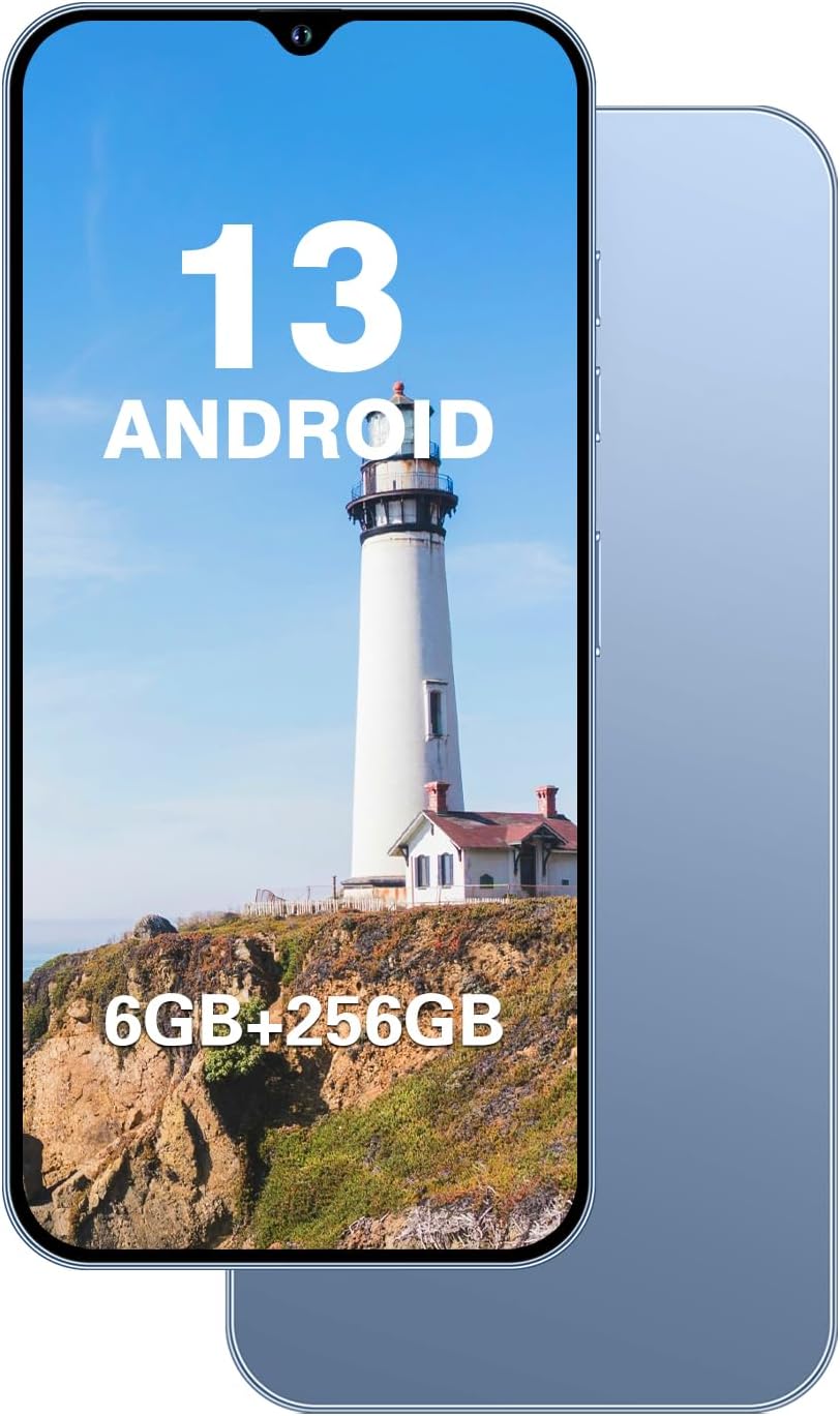Unlocked Cell Phone A14 Pro Max Smartphone 6GB+256GB Android Phone 13MP+50MP Camera 6.8-inch HD Screen Mobile Phone 5G Dual SIM (Blue1)