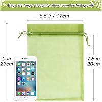 Vista 3 de 100 piezas de bolsas de protección de frutas 15x23 cm, bolsas de cobertura de malla verde con cordón, protectores de frutas de malla, barrera contra