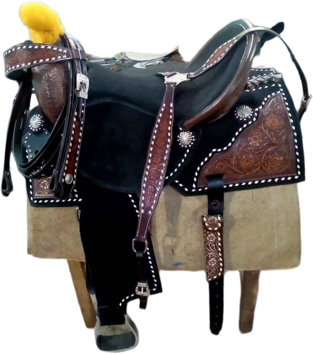 Leather Western Barrel Racing Premium Horse Saddle Riding Trail Equestrian Best Riding for Rider Tack, Free Matching Leather Headstall, Breast Collar, Reins Size:10-18 inches Seat, MO-SR-19