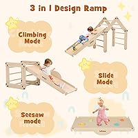 Vista 4 de INFANS Juguetes de escalada 12 en 1 para niños pequeños, juego de escalada triangular plegable Montessori de madera con rampa reversible, escalera