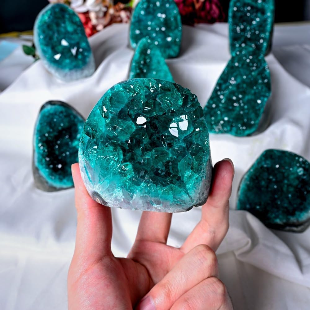 0.44-1.32 LB Natural Colorful Crystal Geode Cluster – Healing Spiritual Home Decor, Unique Gift Idea for Holiday Present and Stress Relief (Lake Blue, 0.44-0.66lb)