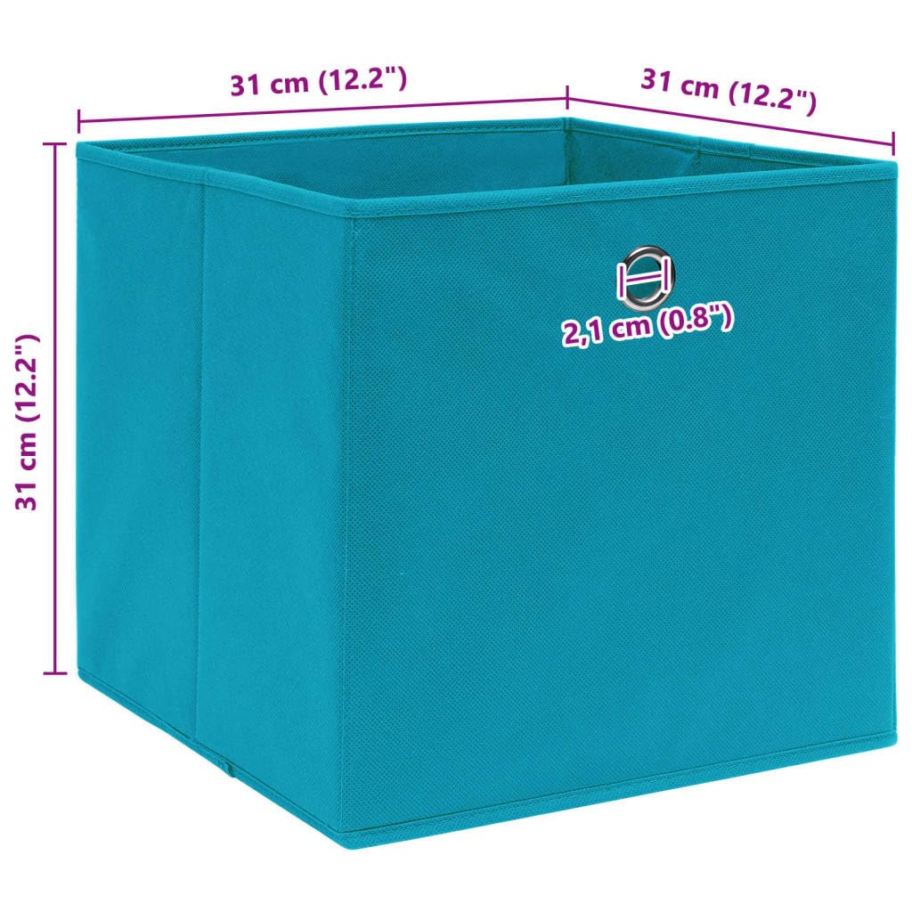 Faltbare Aufbewahrungsboxen 10 Stk Babyblau 32x32x32 cm | Aus Vliesstoff, mit Metallöse, platzsparend zusammenfaltbar, für Schrank und Regal