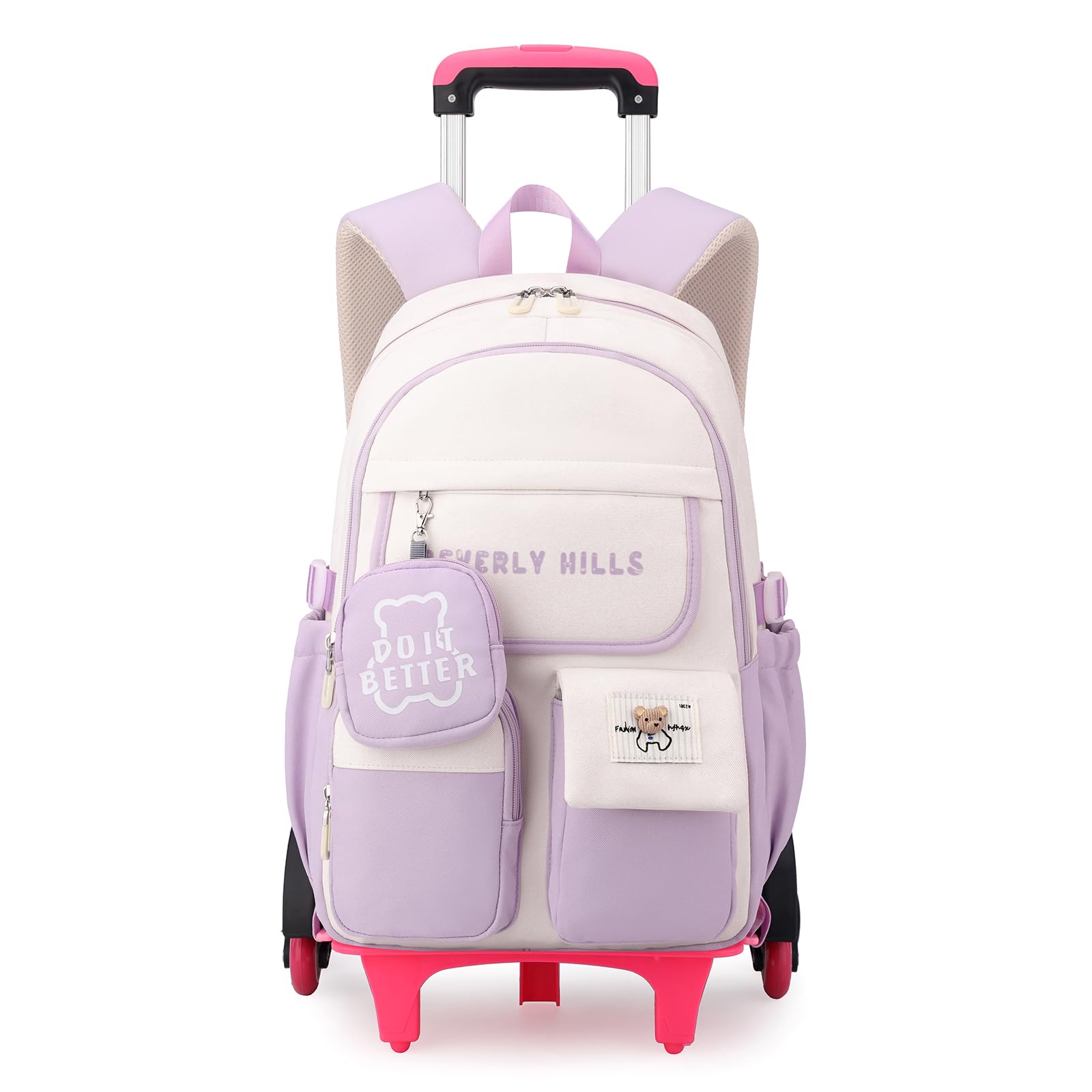 IvyH Zaino scolastico con trolley per ragazze, zaino con ruote per adolescenti, set 2 in 1 con zaino rimovibile e trolley con 6 ruote, per scuola elementare e media, Lilla, Mittelgroße, Classico