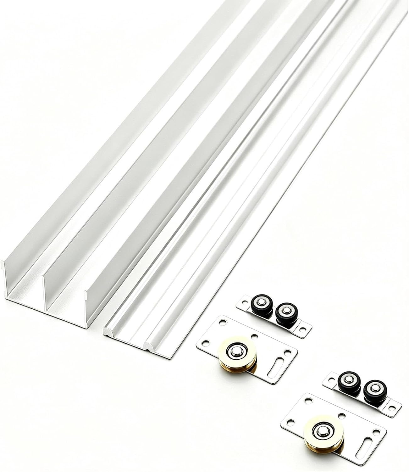 Sliding Door Track Set with Brass Rollers - Premium Aluminum Hardware Kit for Smooth Operation, Easy Installation, Durable & Stylish Home Improvement Solution