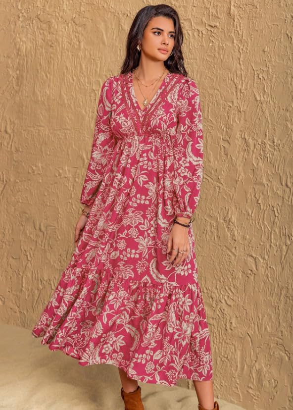 Image of Dress for Women ||Bohemian Brown Print Casual Comfortable Women's Long Sleeve Maxi Dress|| Popular Autumn Apparel Fashion (D-03-05)