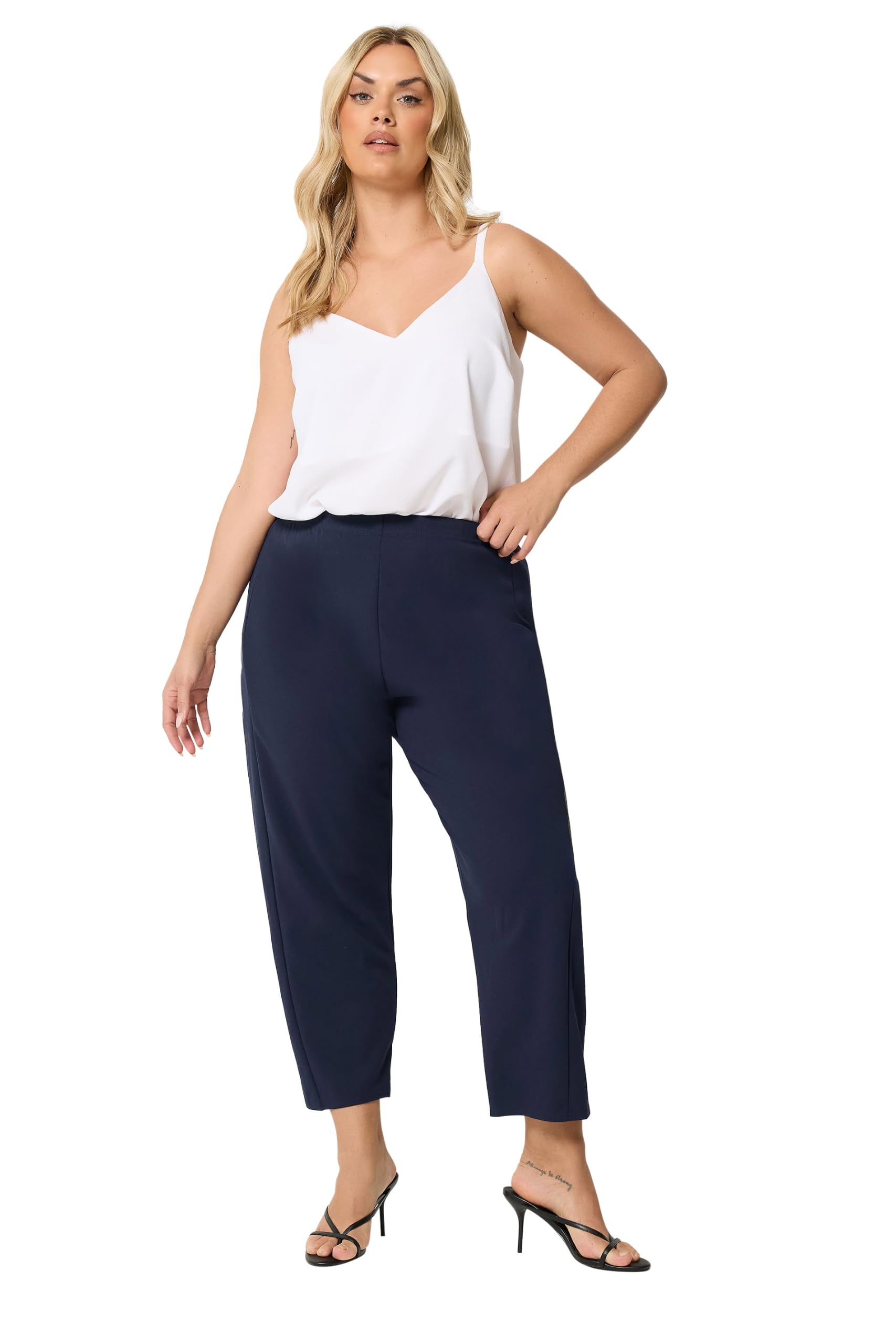Yours Women's Mid Navy Barrel Leg Trousers In Size 22-24