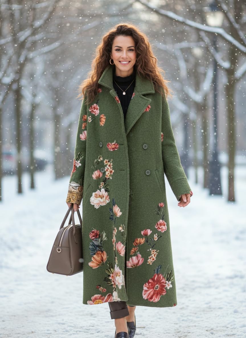 TIAFORD Women's Winter Lapel Wool Blend Trench Pea Coat Casual Single Breasted Oversized Warm Overcoat Jacket with Pockets