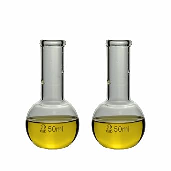 TN LAB 50ml Flat Bottom Boiling Flask Thick Wall Borosilicate Glass 2-Pack