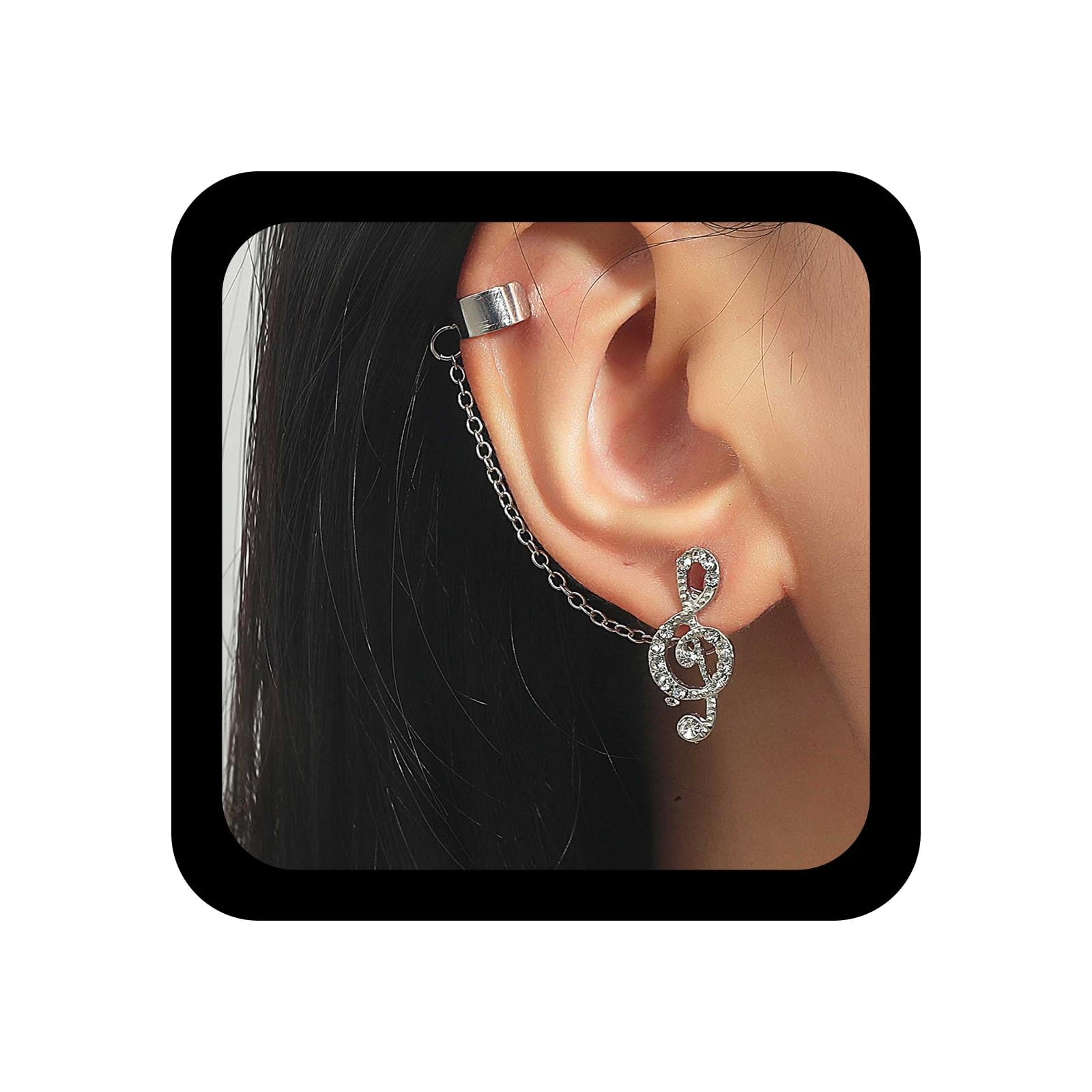 Orecchini A Nota Musicale In Lega E Zircone - Climber Unisex Con Ago In Argento 925 - 4