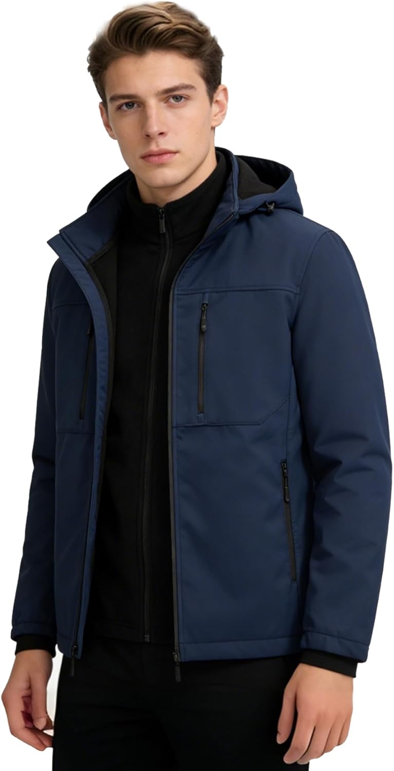 GGleaf Men's Softshell Jacket with Hood Waterproof Windbreaker Lightweight Rain Shell Jacket for Outdoor Hiking