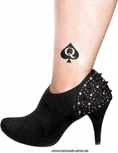 Miniatura 2 de 5 x Gran Reina de Picas Tatuaje en negro más 2 Tatuaje de Esposa Pequeña - BBC - Tatuaje temporal