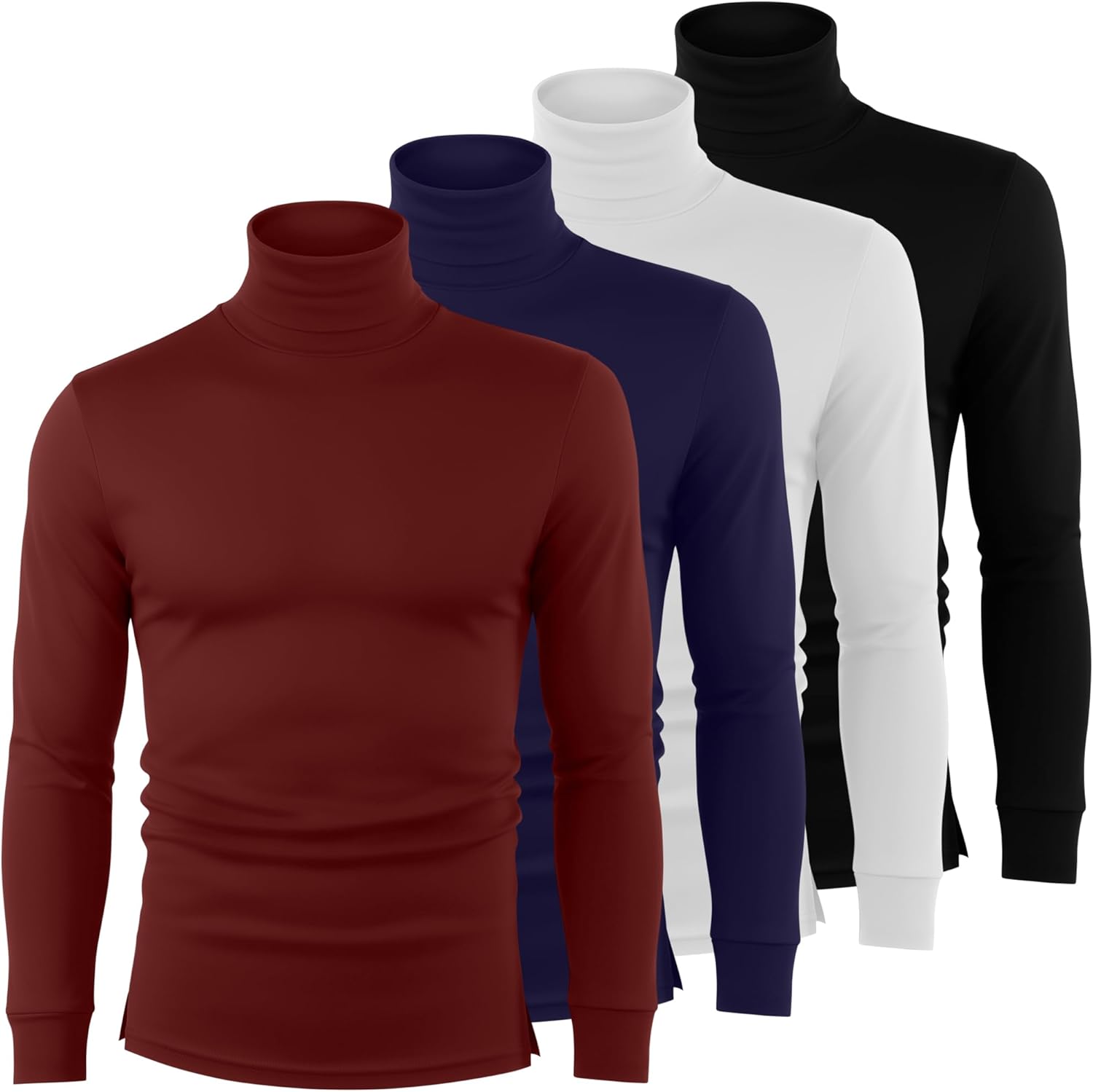 4 Pack Men's Turtleneck Long Sleeve with Cuffs, Thermal Basic Tops Undershirt Pullover