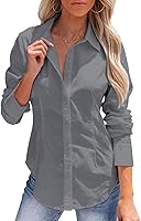 Vista 34 de siliteelon - Camisas de vestir de manga larga con botones para mujer, sin arrugas, cuello para trabajo, oficina, unicolor, blusas con corsé