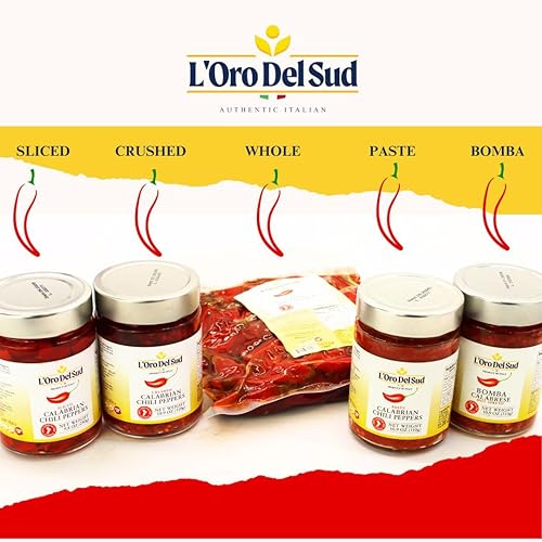 Miniatura 6 de Pimientos de Calabria certificados auténticos, rebanados, picados, 9.8 oz (280 g), italianos, peperoncini calabrese, sabor picante y sabroso, L'Oro