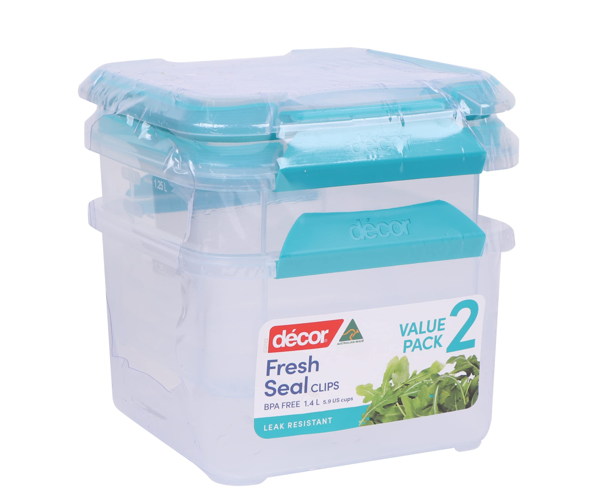Décor Large 1.4L Food Storage Containers | 2 Pack | Reusable Plastic Airtight Food Containers | Fresh Seal Clips | Microwave, Freezer & Dishwasher Safe