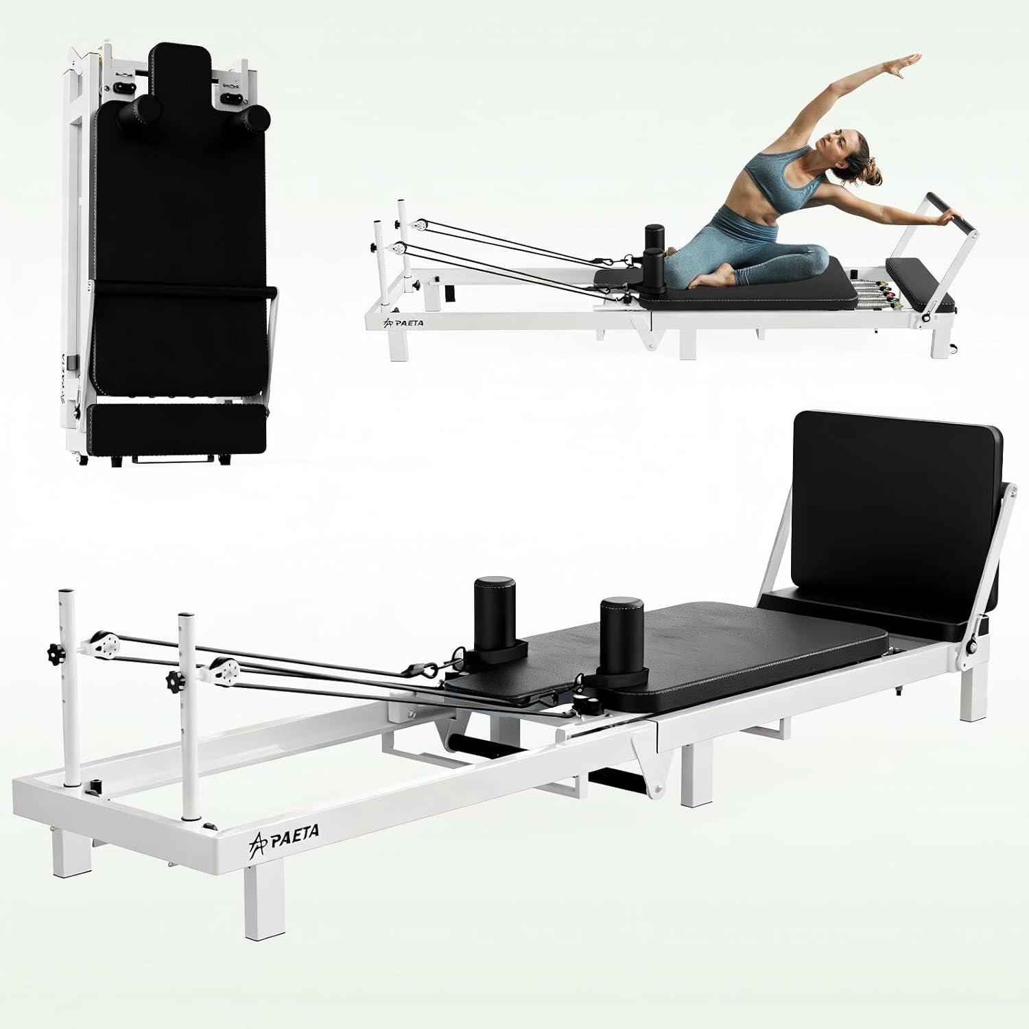 PAETA Pilates Reformer, 86" Foldable Reformer Pilates Machine for Home Use, with Dual Resistance- Springs and Cords, Pilates Equipment for Home Workouts with Jump Board, Up to 400 LBS