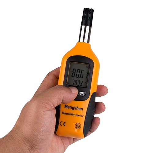 Miniatura 3 de Mengshen Psicrómetro digital - Medidor de temperatura y humedad de mano con punto de rocío y temperatura de bombilla húmeda, batería incluida