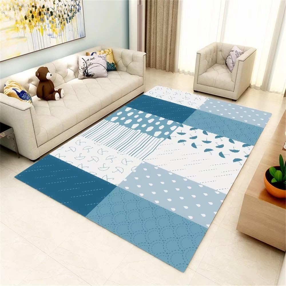 Tapis sol bleu rectangulaire 100x200cm pour deco chambre adulte et terrasse