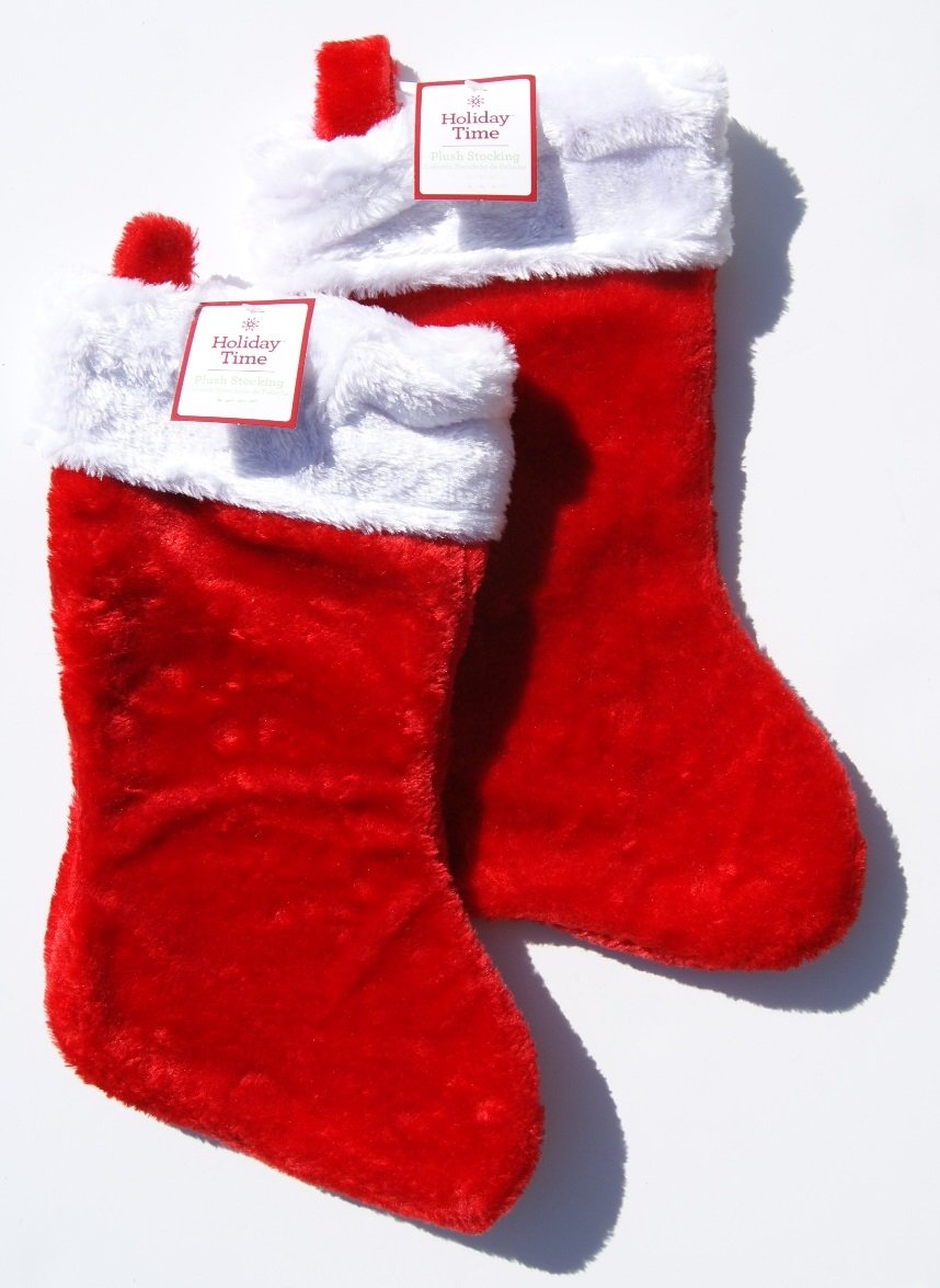Holiday Time Red Plush Christmas Stockings - Christmas Decoration, 2 Count