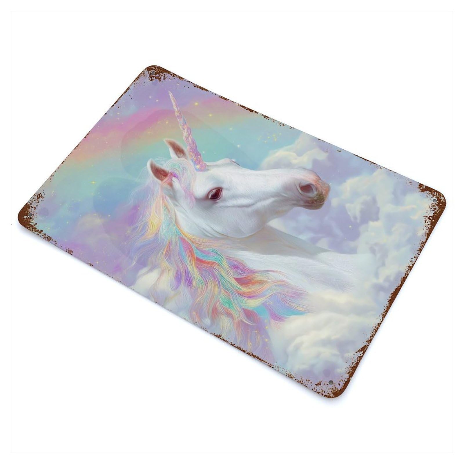 Garage Style Pastel Unicorn Weathered Tin Sign 11.8"x7.9", Classic Wall Plaque for Bar And Workshop