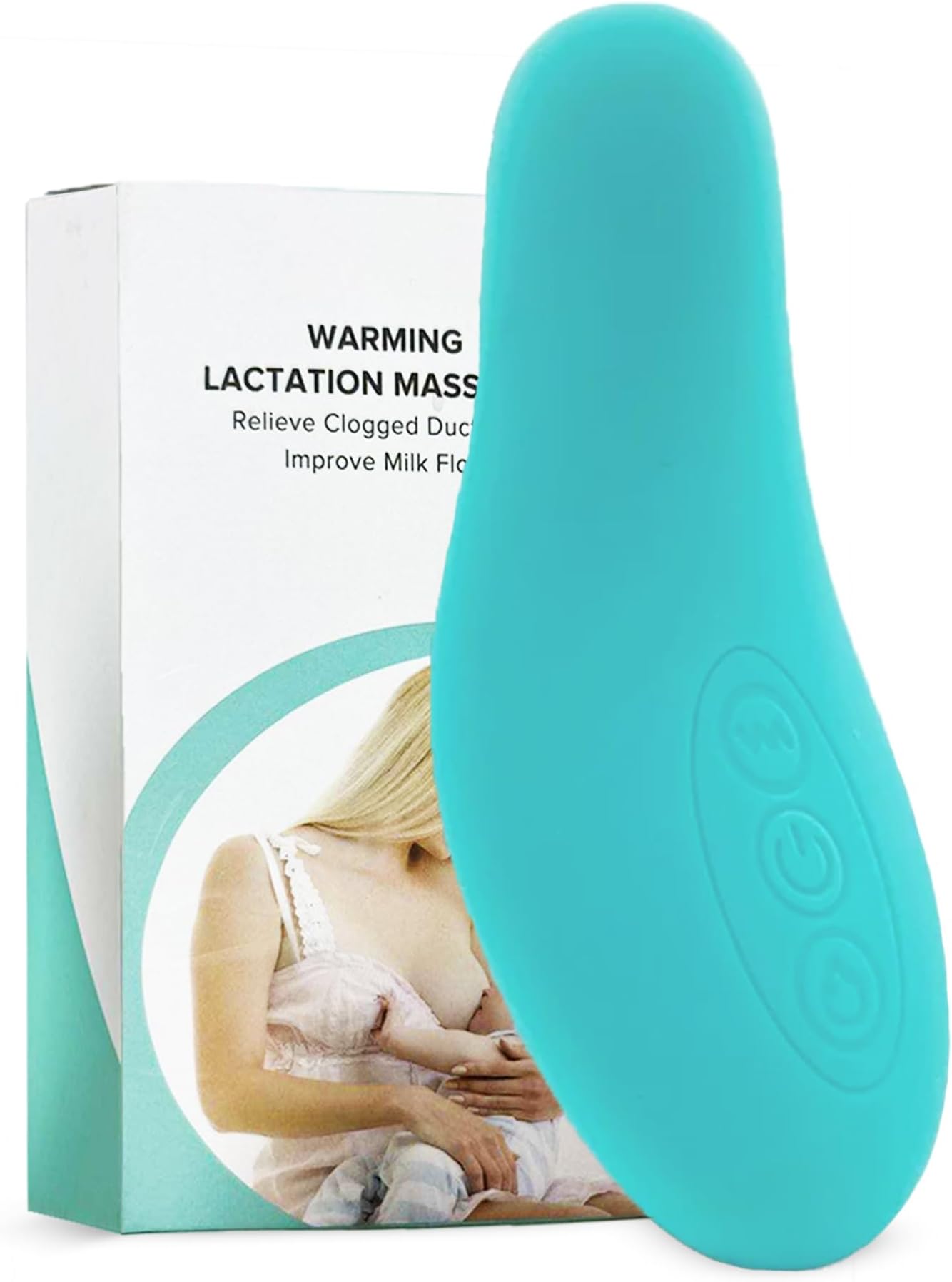 Lactation Massager IPX7 Waterproof Silicone Breast Massager, Vibration Breastfeeding Essentials Ergonomic Massager for Clogged Ducts, Improve Milk Flow (Light Blue)